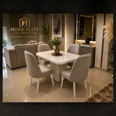Comedor rectangular blanco con sillas tapizadas — HOME ELITE, Palmira