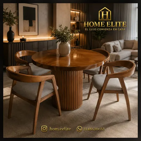 Comedor redondo en madera con sillas curvas — HOME ELITE, Palmira