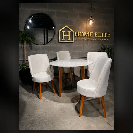 Comedor redondo en mármol con sillas tapizadas — HOME ELITE, Palmira