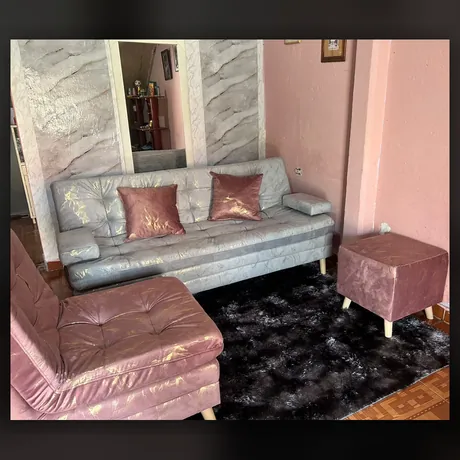 Sala plateada con chaise y puff — HOME ELITE, Palmira